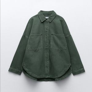 Zara Pocket Denim Overshirt Green Size Small